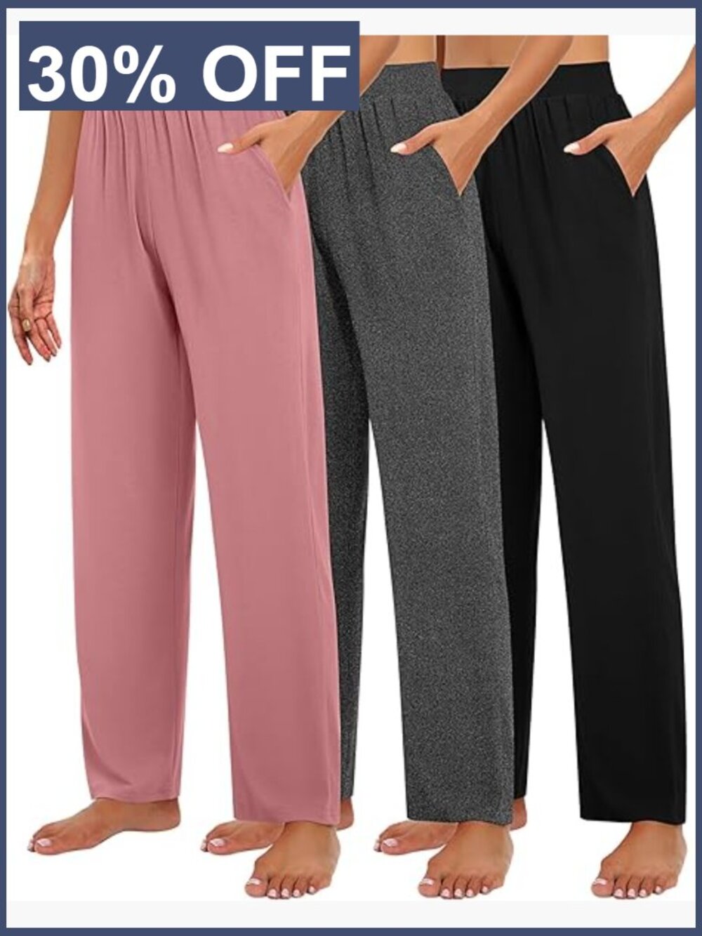 3 Pack Wide Leg Lounge Pants with Pockets Comfy Yoga Sweatpants